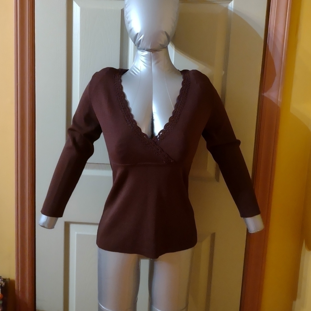 89th & Madison woman size small long sleeve brown shirt top